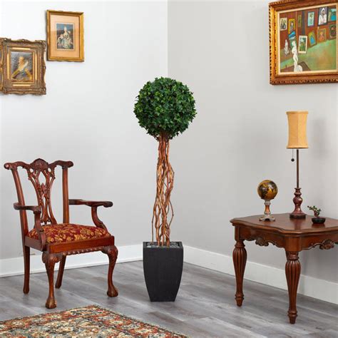 64” English Ivy Single Ball Artificial Topiary Tree In Black Planter Uv
