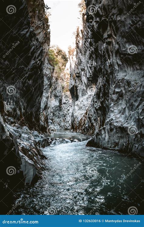 Alcantara Gorge And Alcantara River Park In Sicily Island Italy Stock