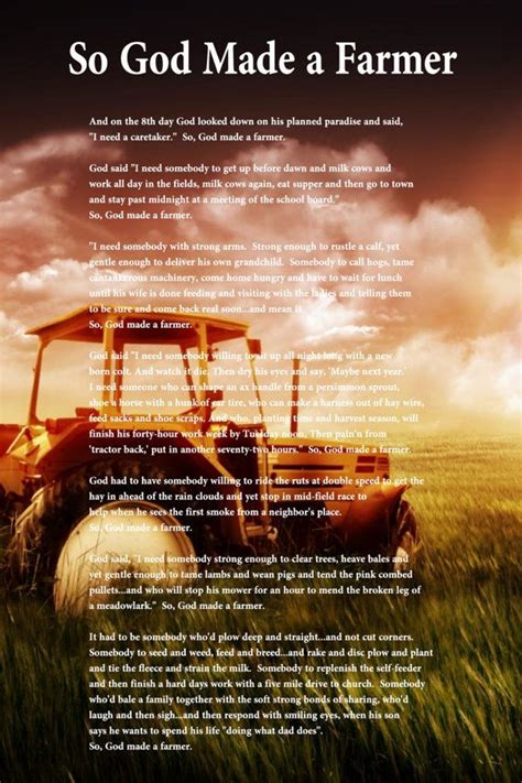 So God Made A Farmer Poem Poster 8 Farmer Poem Quotes Country Quotes