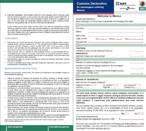 Mexico Declaration Form Declaration Form