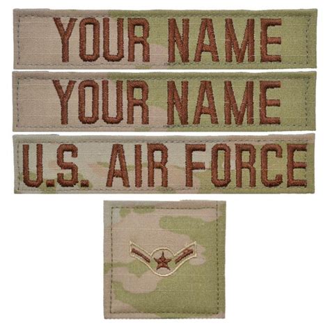 4 Piece Custom Air Force Name Tape And Rank Set W Hook Fastener Backing