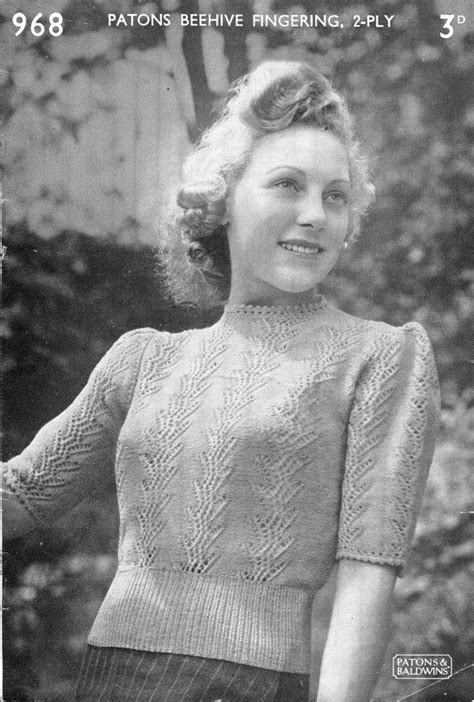 Ladies Fern Stitch 1940s Jumper 36 Bust Vintage Knitting Pattern