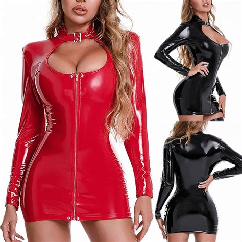 Buy Womens Lingerie Wet Look Patent Leather Bodycon Clubwear Dress