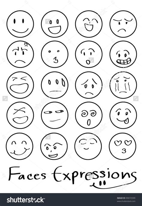 Set Of Doodled Cartoon Faces In A Variety Of Expressions Cartoon Faces