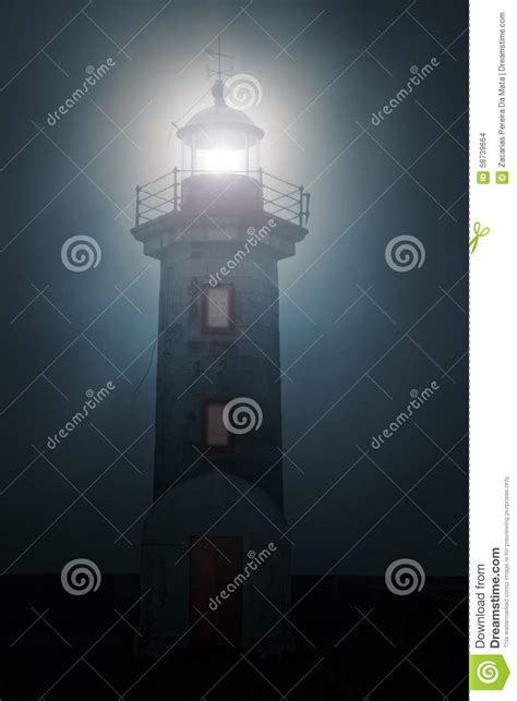 Lighthouse In A Foggy Night Stock Photo Image Of House Granite 58739664