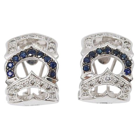 Blue Sapphire And Diamond White Gold Huggies For Sale At 1stdibs