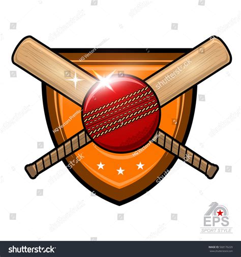 Cricket Ball Crossed Bat Center Shield เวกเตอร์สต็อก ปลอดค่าลิขสิทธิ์