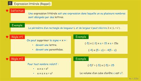 Cours De Maths 4e 2016 Ch 3 Calcul Littéral