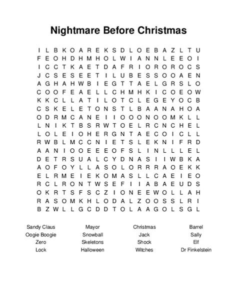 Nightmare Before Christmas Word Search