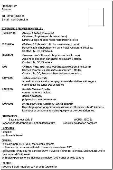 cv etudiant hotellerie