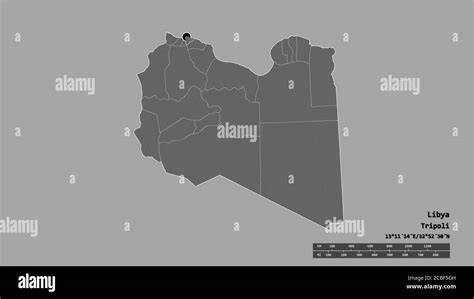 Desaturated Shape Of Libya With Its Capital Main Regional Division And