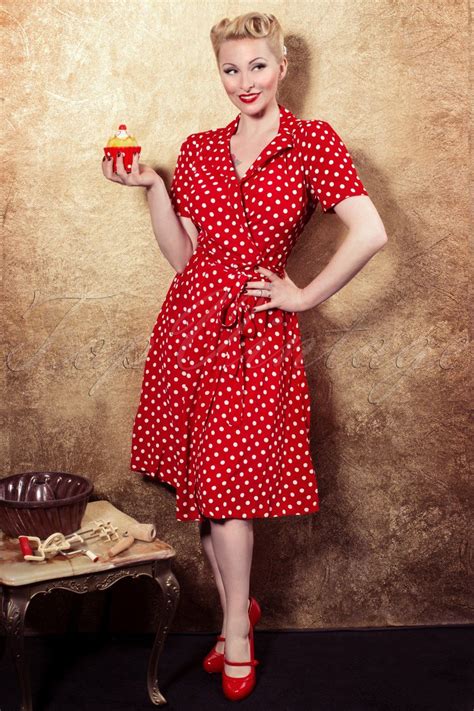 The Seamstress Of Bloomsbury 40s Peggy Wrapover Dress In Red And White