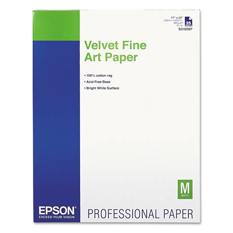 Epson Velvet Fine Art Paper 17 X 22 White 25pack Epss042097