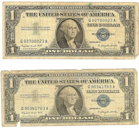 Vintage 1957 Silver Certificates One Dollar Bills Old Money 59 Year Old