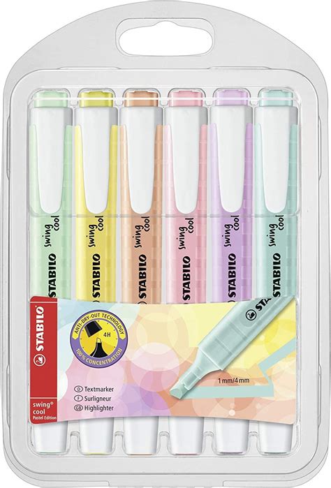 Highlighter Stabilo Swing Cool Pastel Pack Of 6 Assorted Colours