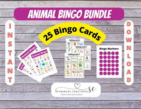 Animal Bingo Game For Children Bingo Calling Cards Instant Animal