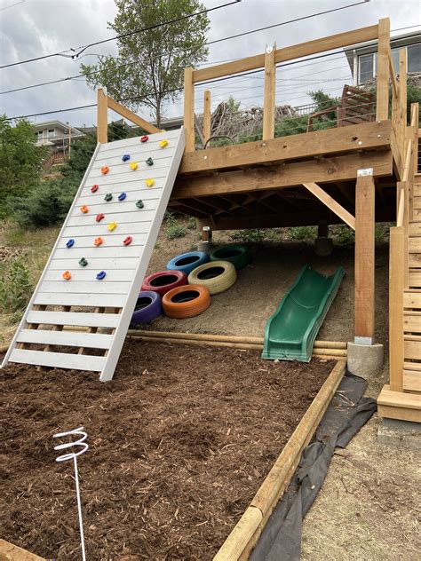 Climbing Wall On Hillside Deck Sloped Backyard Landscaping Playground