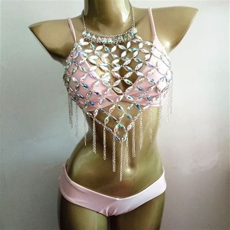 2017 Baicanadean Brand Rhinestone Bikini Diamond Crystal Holder Swimsuit Metal Chain Tassel