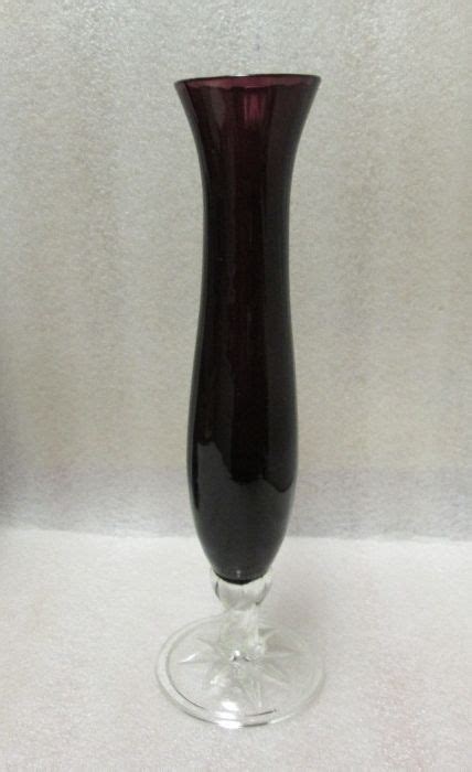 Posy Flower Vase Optic Vintage Purple Amethyst Glass W Clear Glass Stem Base Unknown