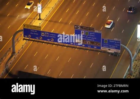 Night Traffic On Sheikh Zayed Road In Downtown Dubai Uae Vehicles And