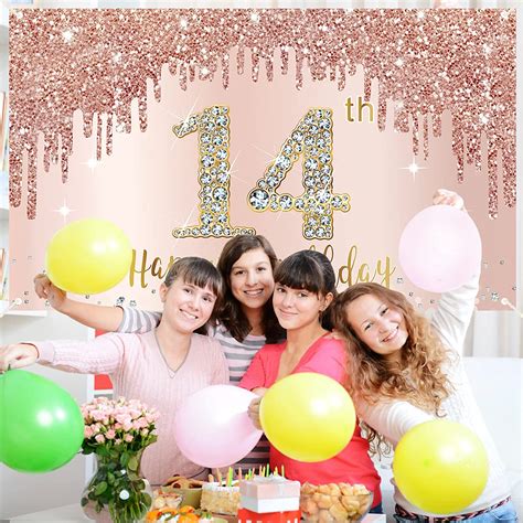 Buy Happy 14th Birthday Banner Backdrop Decorations For Girls Rose Gold 14 Birthday Party Sign