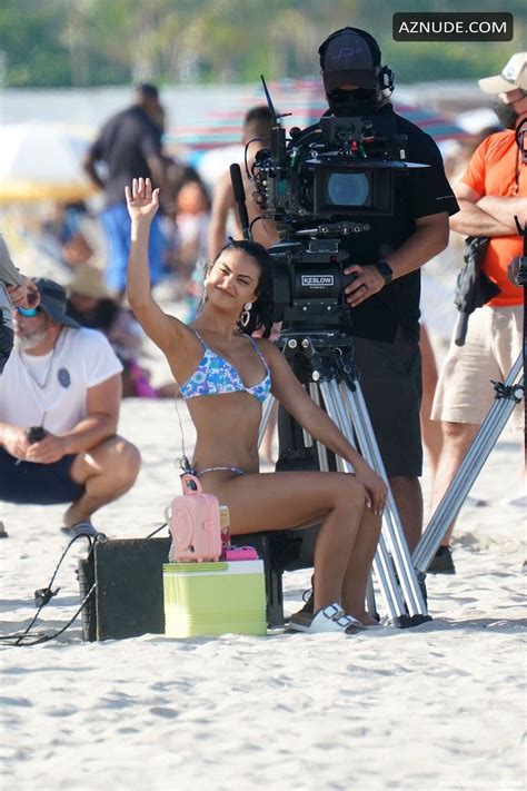 Camila Mendes Sexy Seen In A Blue Bikini On The Set Of Strangers In