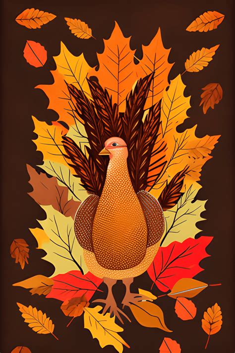 beautiful thanksgiving turkey with tail feathers made of fall leaves · creative fabrica