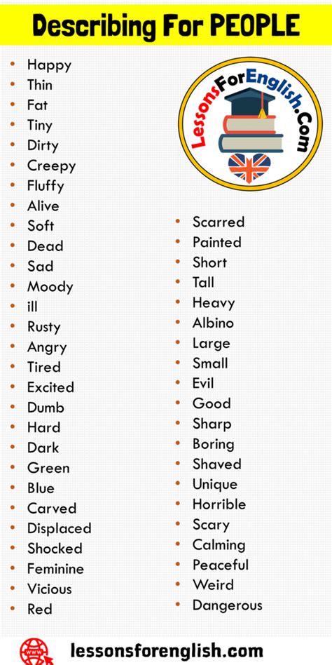 40 Describing Words Vocabulary For People Lessons For English