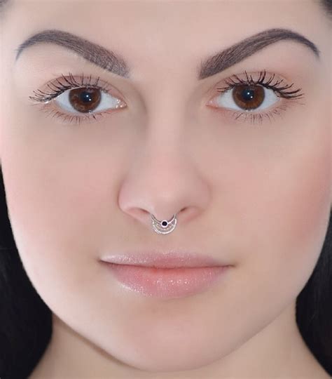 Mm Onyx Septum Ring Silver Nose Ring Septum Piercing Etsy
