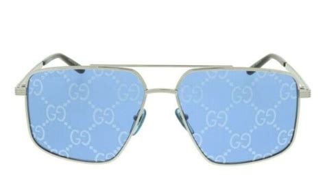 gucci gg0941s 004 60 15 145mm silver aviator sunglasses with blue non polarized lenses for sale