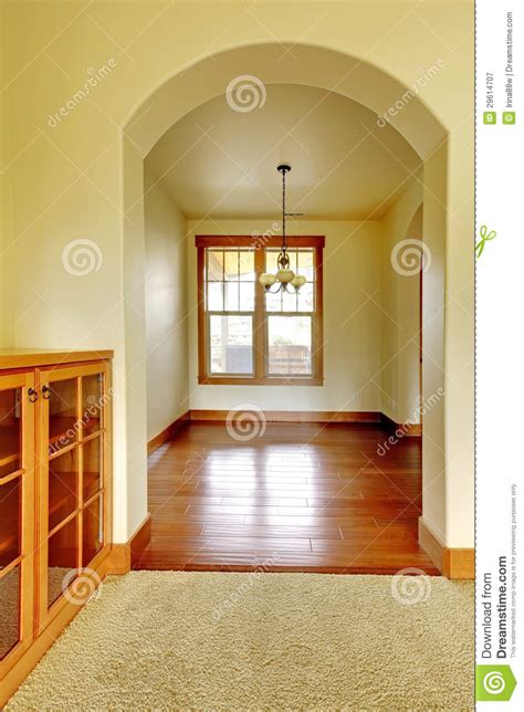 Arch With Empty Room And Wood Cabinet New Luxury Home Interior Stock