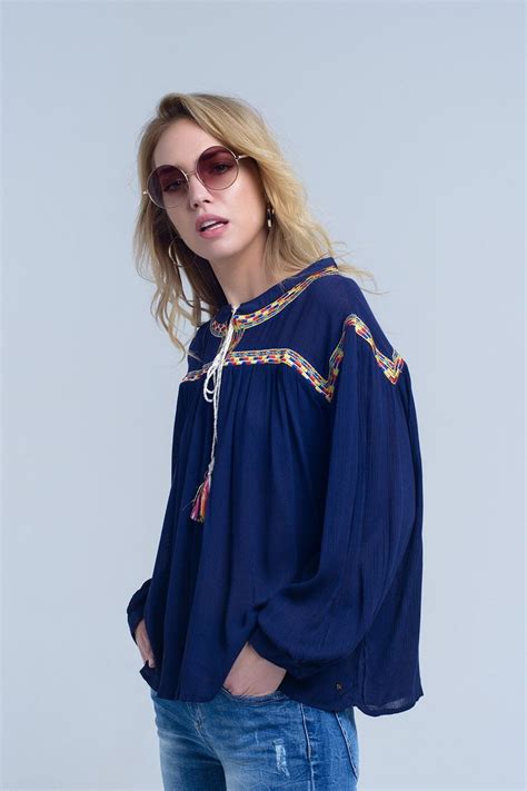 Embroidered Navy Blouse S In 2021 Blue Embroidered Top Navy Blouse