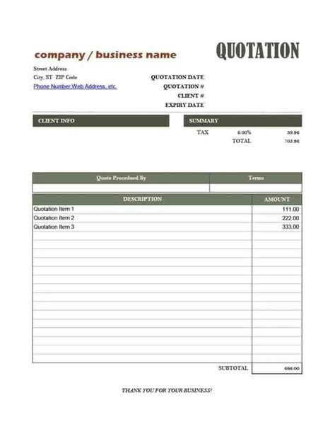 9 Quotation Templates Word Excel Free Formats Excel Word