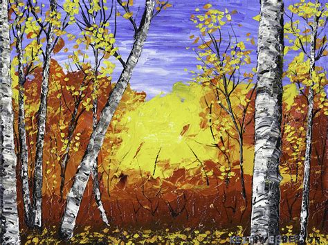 White Birch Tree Abstract Painting In Autumn Painting By Keith Webber