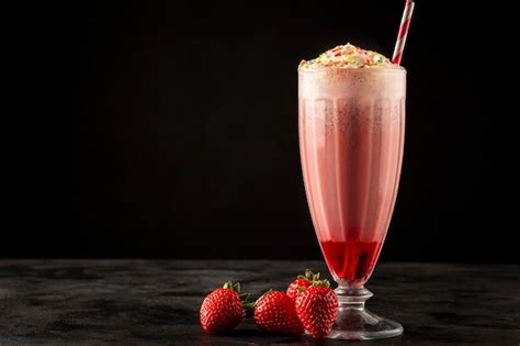 Premium Photo Strawberry Milkshake With Whipped Cream