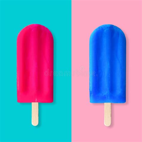 Pink And Blue Popsicles On A Pastel Blue And Pink Background Stock