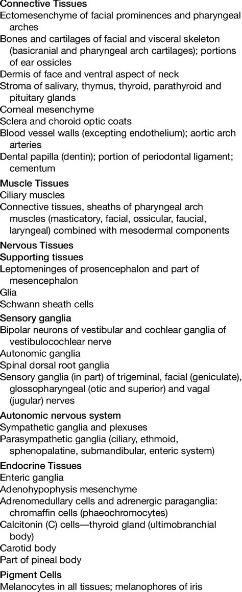 1 Derivatives Of Neural Crest Cells Download Table