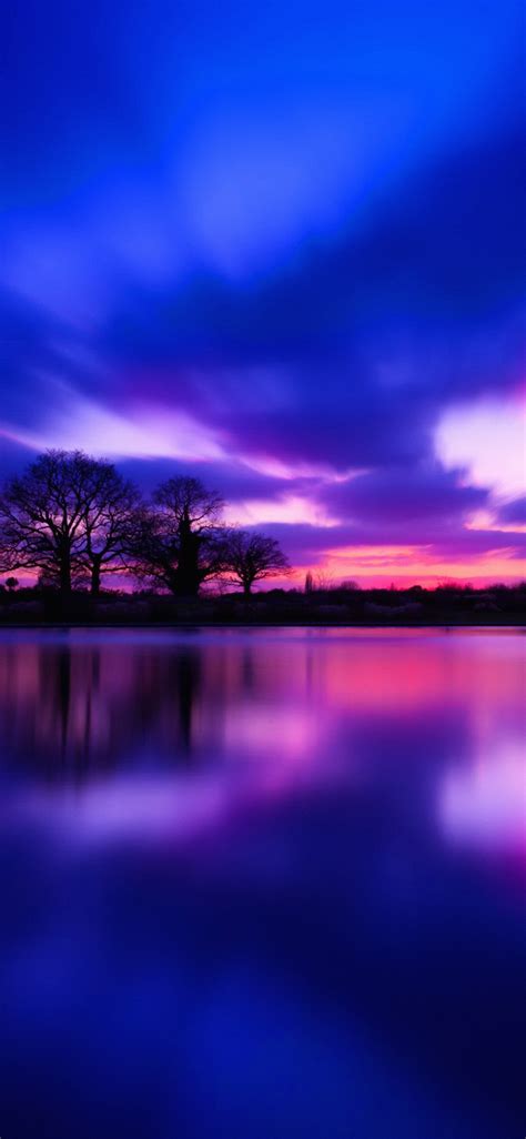 Iphone Wallpaper Nl30 Night Lake Blue Sunset Nature Soft