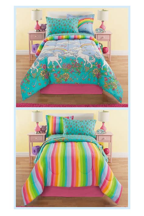 Kidz Mix Rainbow Unicorn 7 Piece Reversible Comforter Set Bed Bath