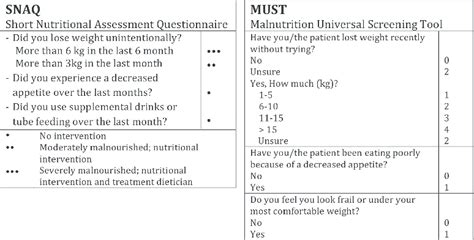Short Nutritional Assessment Questionnaire Snaq And Malnutrition