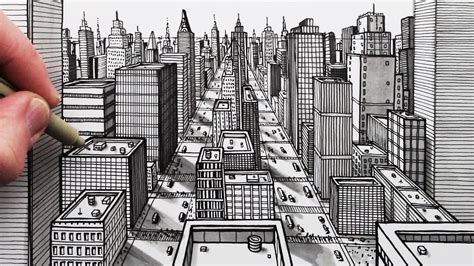 How To Draw A City Using 1 Point Perspective Pen Drawing Youtube
