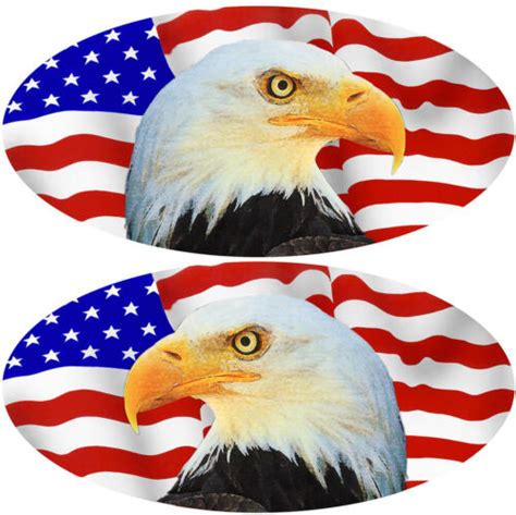 2 Usa Flag And Eagle Vinyl Decal Bumper Stick Randl Facing Large Oval 45