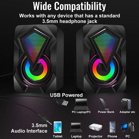 Njsj Pc Speakersmini Desktop Speaker For Pc With Colorful Led Light Up