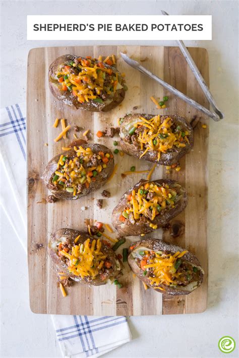 Collection of best food & beverage recipes from top chefs. Shepherd's Pie Baked Potatoes | eMeals.com | No bake pies, Baked potato, Shepherds pie