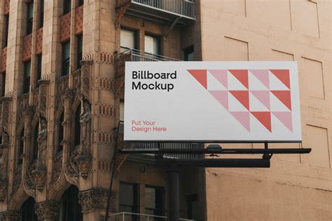 Front View Of City Billboard Mockup On Side Of Building Free