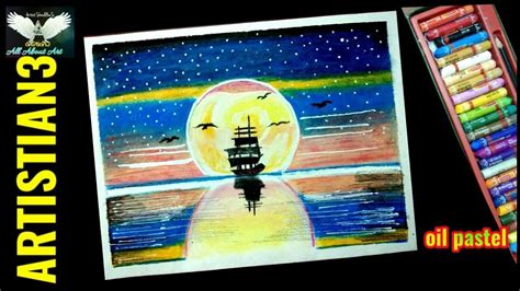 Beautiful Moonlight Scenery Drawing With Oil Pastel Step By Step Youtube