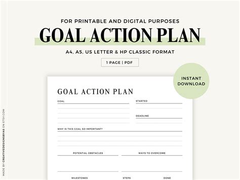 Goal Action Plan Goal Planner Printable Goal Setting Etsy
