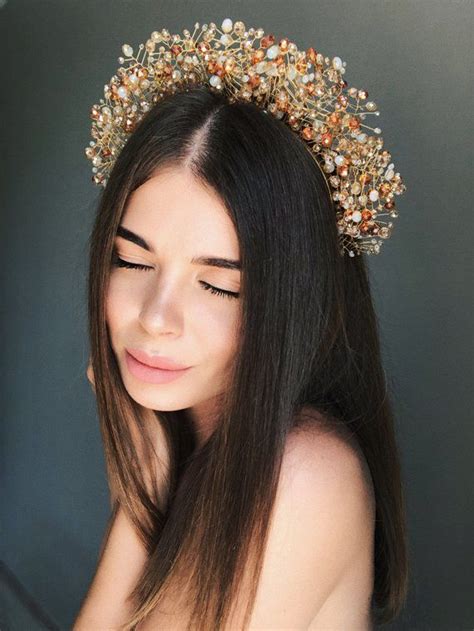 Crystal Crown Gold Headpiece Headpiece Gold Tiara Gold Etsy Gold