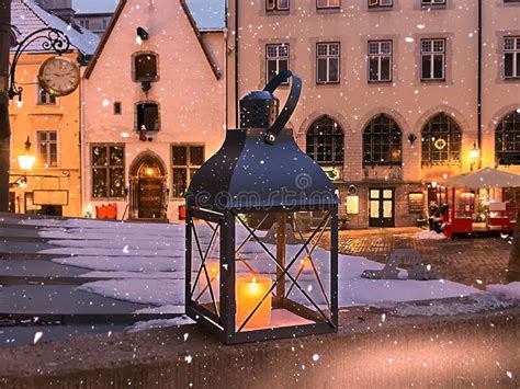Snowy Christmas Nightholiday City Moonlight Night Tallinn Old Town