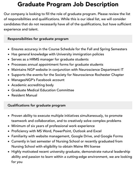 Graduate Program Job Description Velvet Jobs